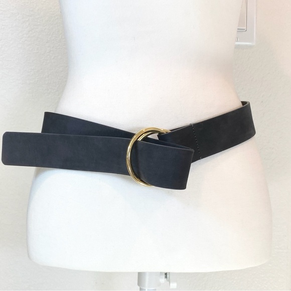 Cabi Dark Gray Leather Cinch Belt with Double Gold Rings Slide Buckle - Picture 6 of 6